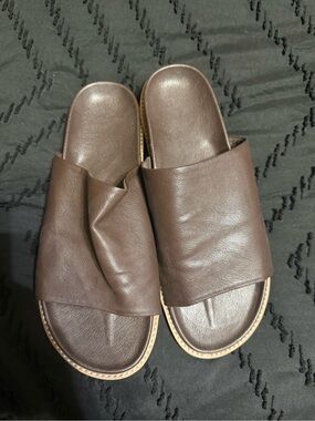 Women's Brown Slide Sandals - Minimal Leather Slides